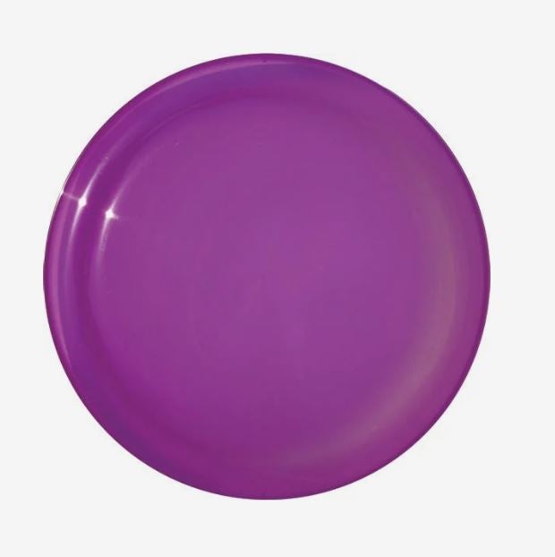 A photo of a plastic purple flyer.