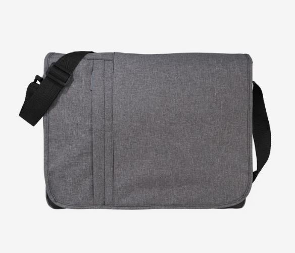 A photo of a grey laptop bag with a black strap.