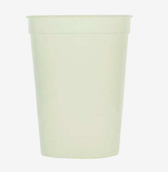 A photo of a glow in the dark cup hat appears very light green.
