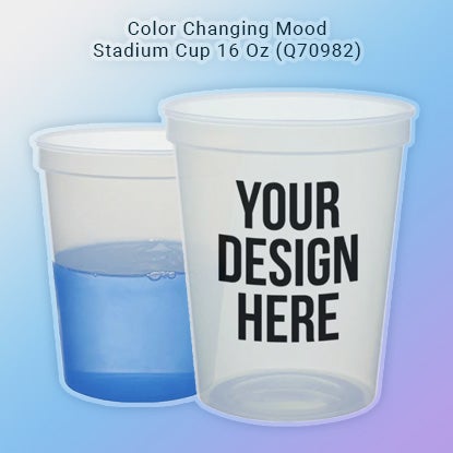 A photo showing a cup changing from white to blue when activated by the cold.