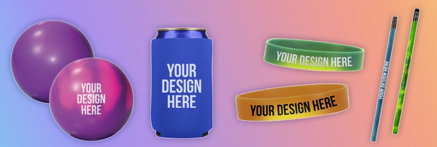 A collage showing a stress ball, a koozie, bracelets, and pencils that are changing color in warm environments.