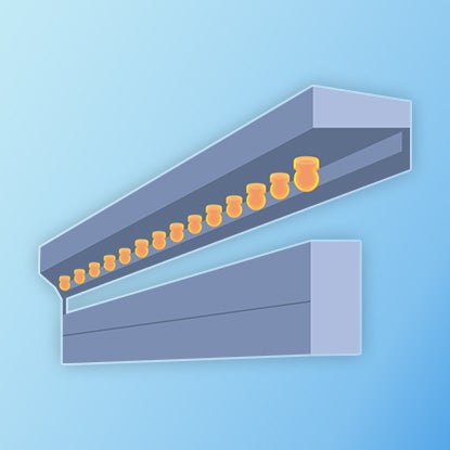 An illustration showing molten glass parisons dripping from a machine.
