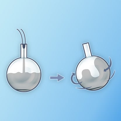 An illustration showing silvering solution being poured and swirled inside a round glass ornament.