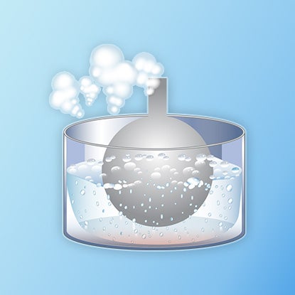 An illustration showing a glass ornament with a silver lining in boiling water.