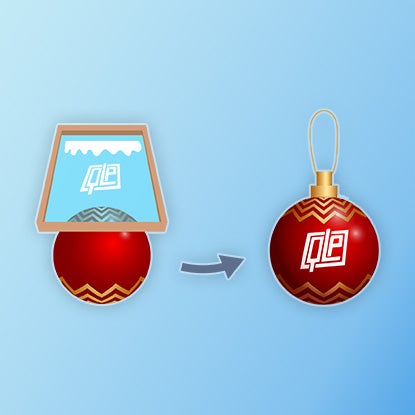 An illustration showing a red plastic ornament being screen printed with the QLP logo in white.