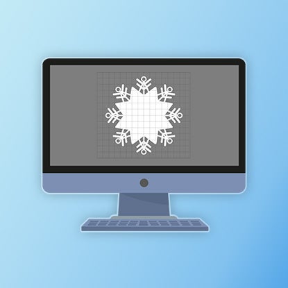 An illustration showing an illustration of a white snowflake on a computer screen.