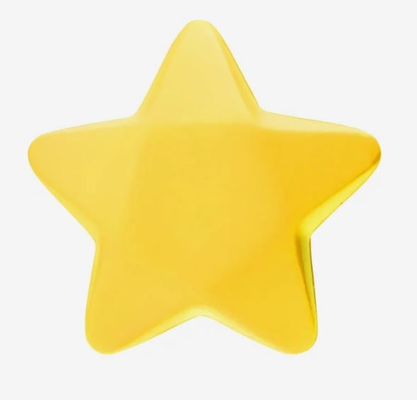 Bright yellow five-pointed star-shaped stress relief toy with a smooth surface and rounded edges.