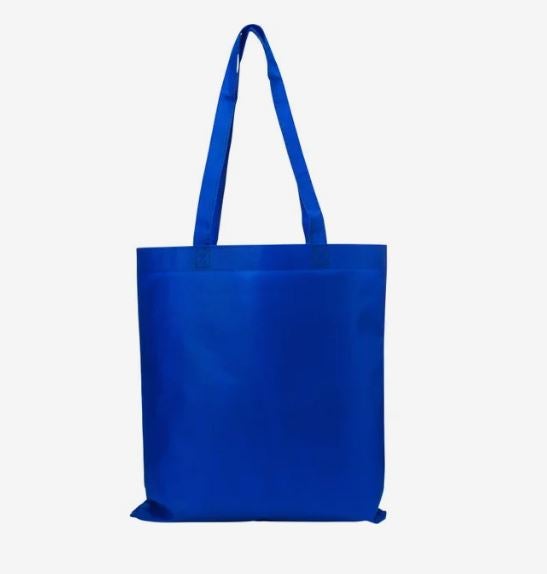 Royal blue reusable tote bag with a rectangular body and two long matching shoulder straps.