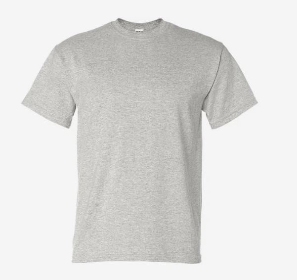 Plain heather gray short-sleeved crew neck t-shirt with a classic fit and straight hem.