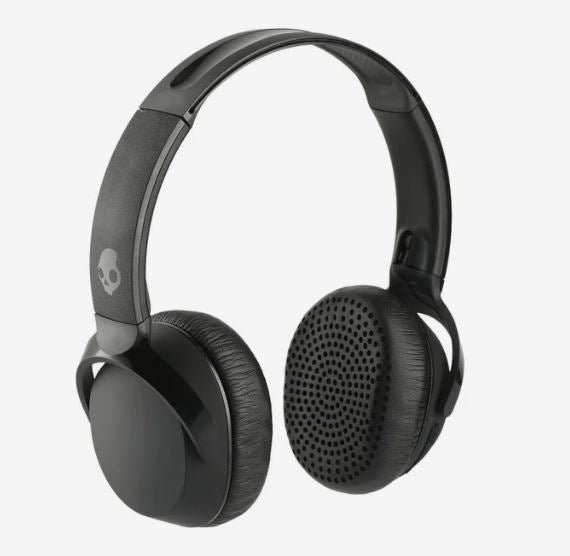 Black over-ear headphones with padded ear cushions, an adjustable headband, and a subtle Skullcandy logo on the side.