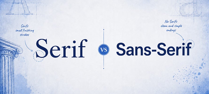 An illustration of serif and non-serif fonts on a blue background.
