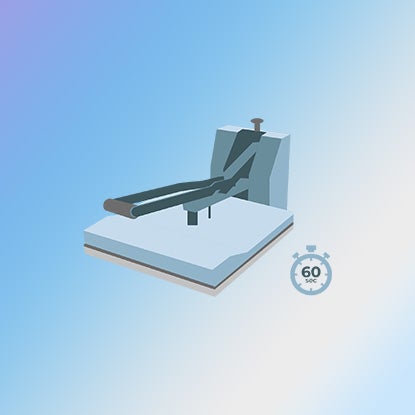 An illustration showing a closed heat press next to a clock that says 60 secs.