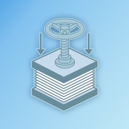An illustration showing sheets of paper being sewn together down the center.