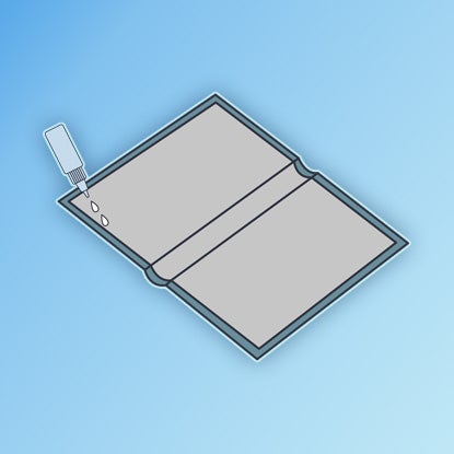 An illustration showing the glued-together stack being trimmed on all three open sides to make neat edges.