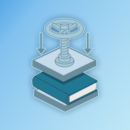 An illustration showing the spine of the book block being glued to the inside spine of the cover.