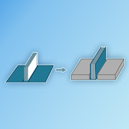 An illustration showing glue being applied to the spine of a stack of paper.