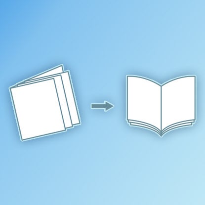 An illustration showing the book being trimmed on three edges with a large blade.