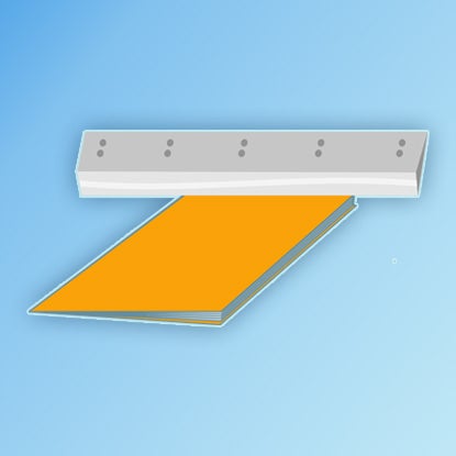 An illustration showing the back of an orange book cover as it’s stapled together down the spine.