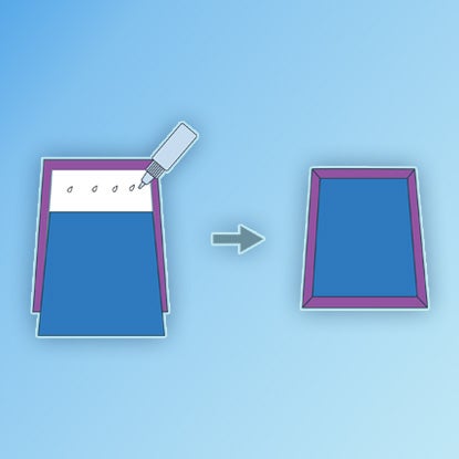An illustration showing a stack of papers being trimmed with a large blade.