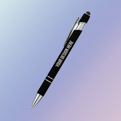 A photo of a black pen with silver-colored accents.