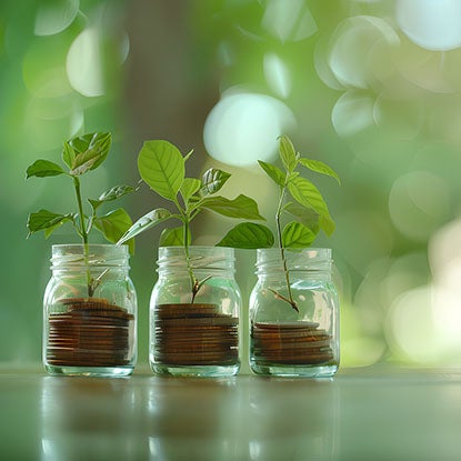 An AI-generated image showing three plants growing out of mason jars.