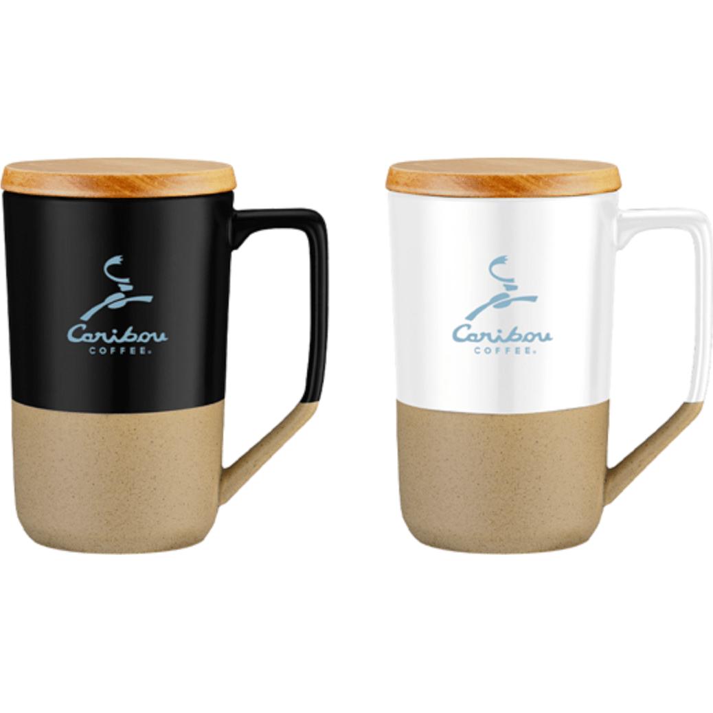 Rochester Two Tone Ceramic Mug with Wood Lid (15 Oz.)