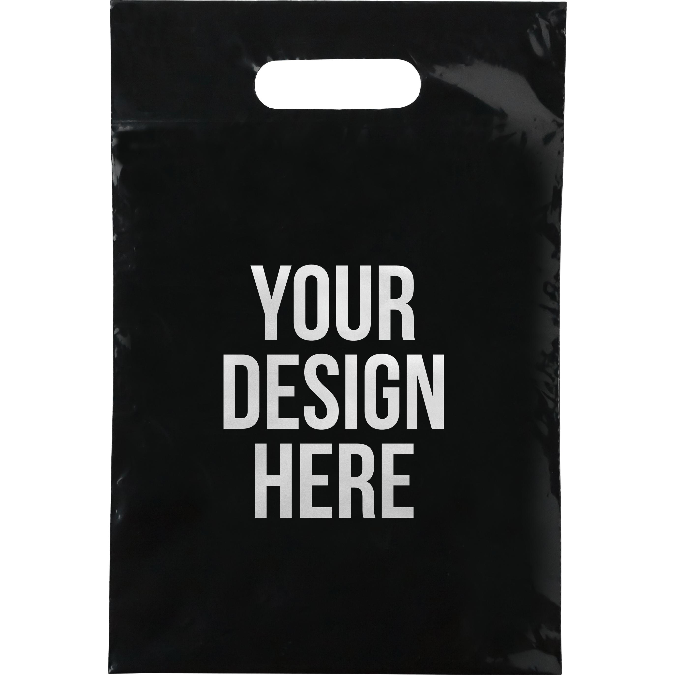 thumbnail image 2 of 1000 Black Plastic Shopping Bags – 9x12 Inch, Die Cut Handles, .94 Mil – Retail Merchandise Bags 2 of 3