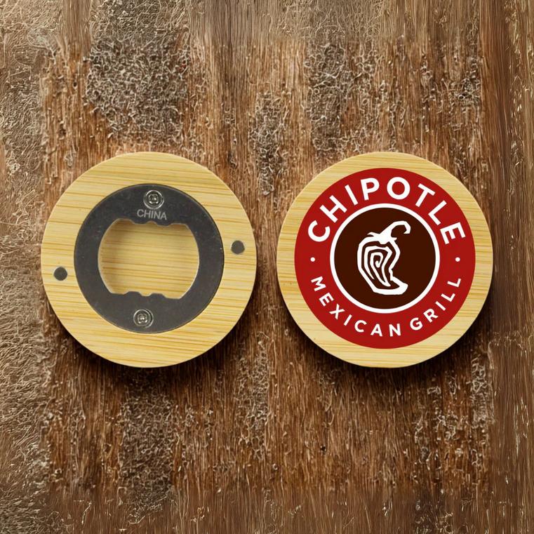 Magnetic Bamboo Bottle Opener Action Photo