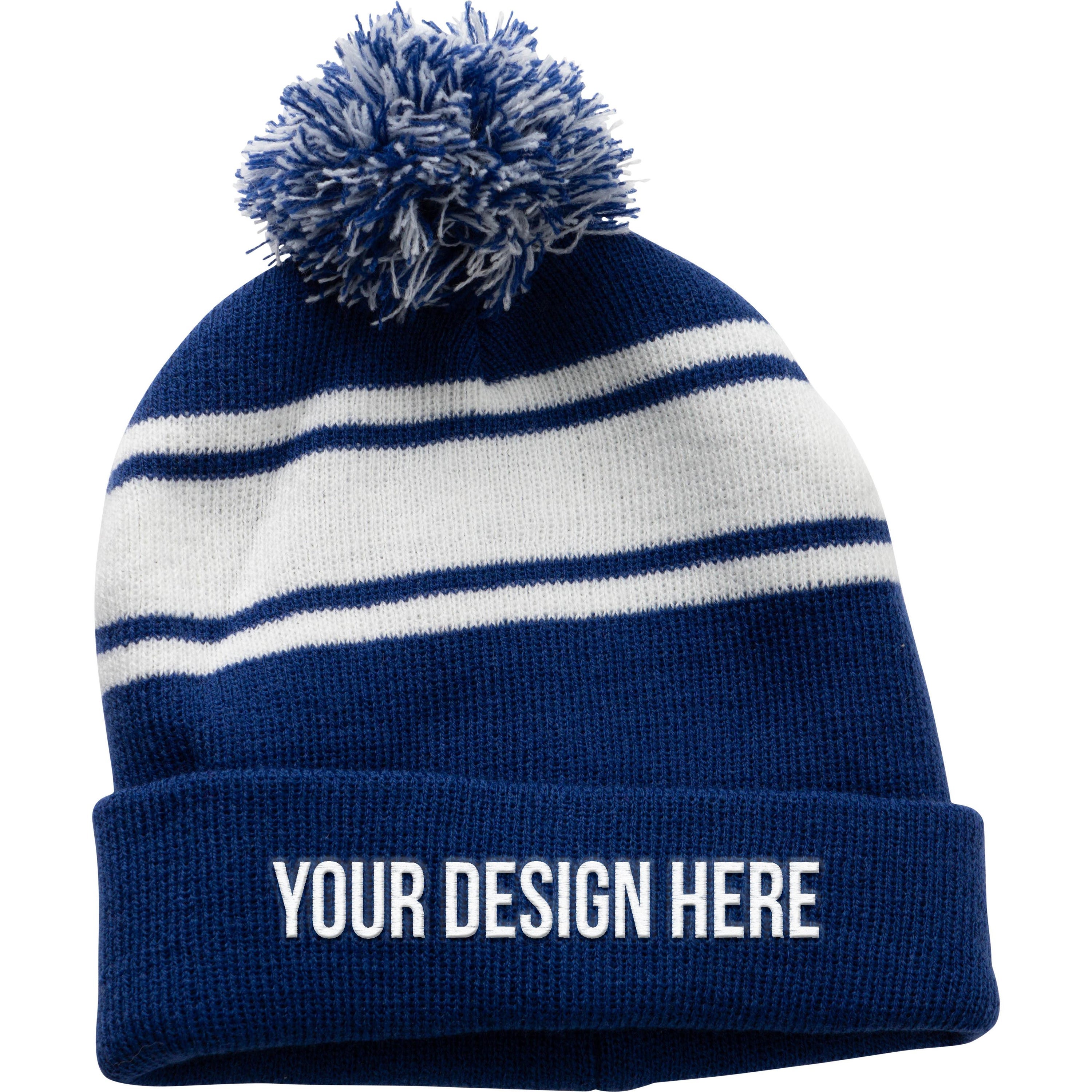 Two-Tone Knit Pom Beanie with Cuff (Unisex) Large
