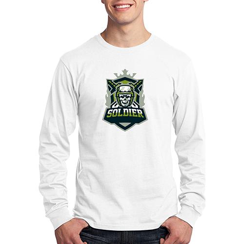 Port & Company Long Sleeve Cotton T-Shirts (Men's, White) Large
