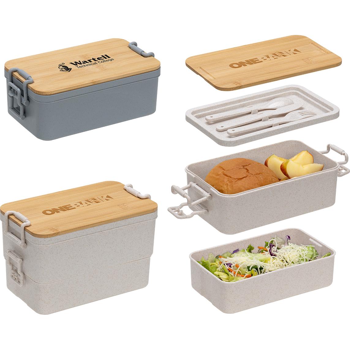 Chuckwagon Stackable Lunch Box with Bamboo Lid & Utensils 