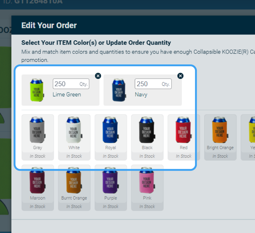 Edit Color & Quantity