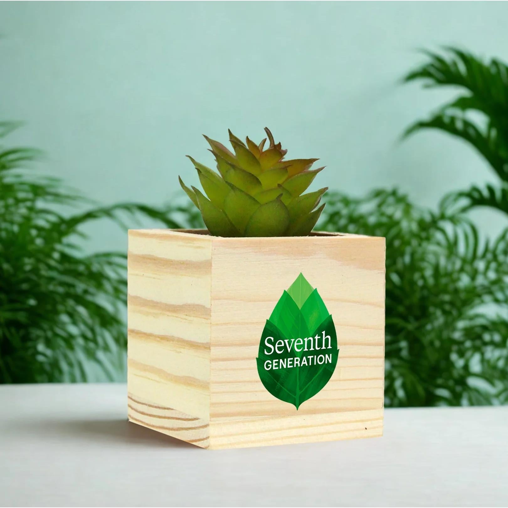 Wooden Planter with Artificial Succulent Action Photo